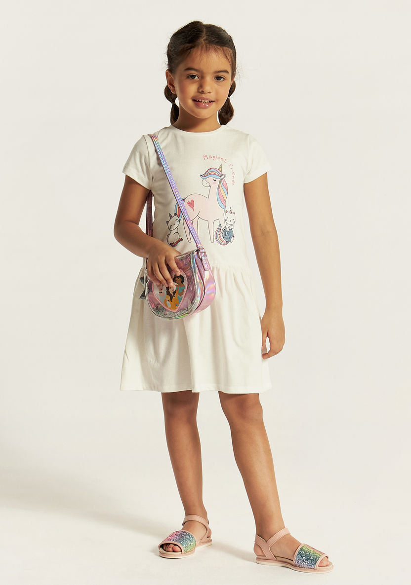 Juniors Unicorn Print Crew Neck Dress with Short Sleeves-Dresses, Gowns & Frocks-image-0