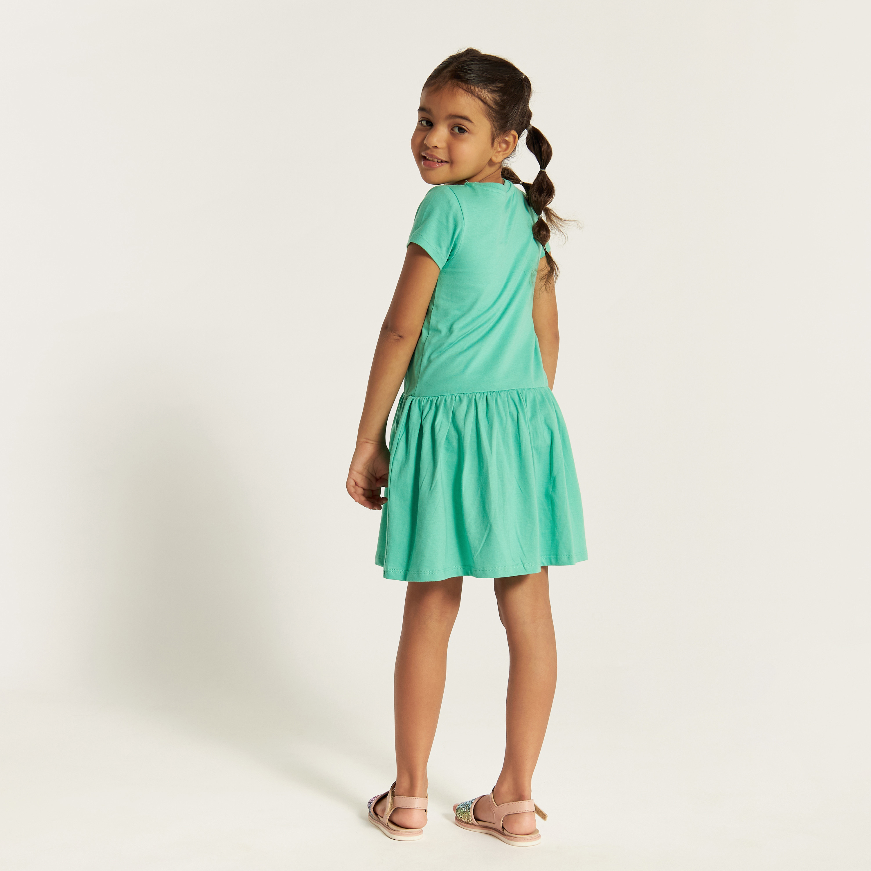 Juniors Unicorn Print Crew Neck Dress with Short Sleeves-girls-clothing-dressesandjumpsuits-image-4