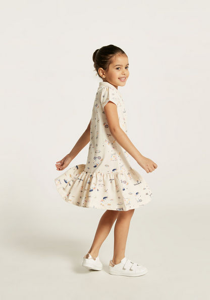 Juniors Printed Polo Dress with Short Sleeves and Flounce Hem-Dresses%2C Gowns and Frocks-image-3