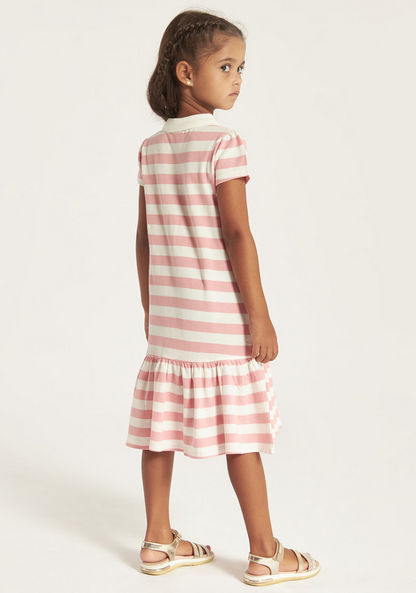 Juniors Striped Polo Dress with Short Sleeves and Flounce Hem