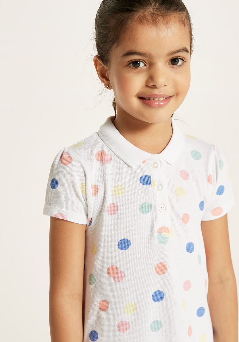 Juniors Polka Dot Polo Dress with Short Sleeves and Flounce Hem-Dresses, Gowns & Frocks-image-2