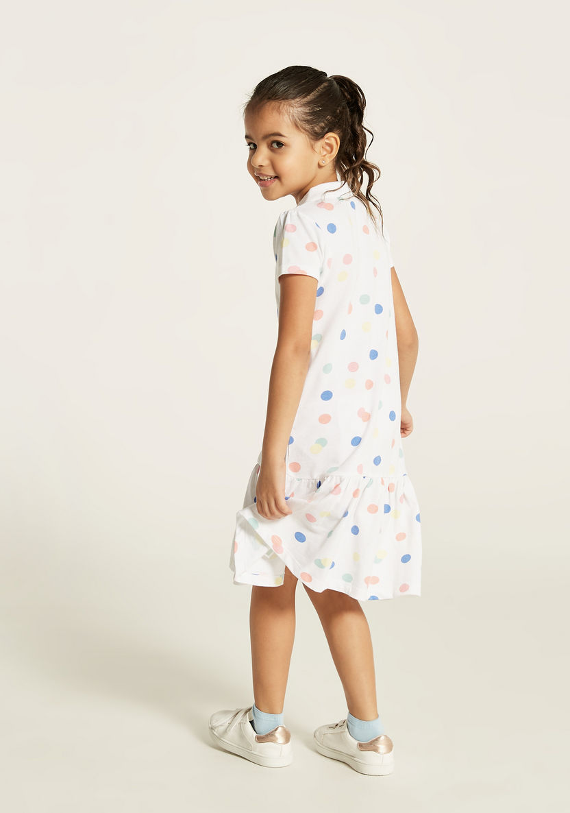 Juniors Polka Dot Polo Dress with Short Sleeves and Flounce Hem-Dresses, Gowns & Frocks-image-3