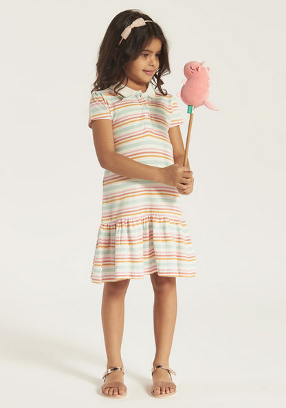 Juniors Striped Polo Dress with Short Sleeves