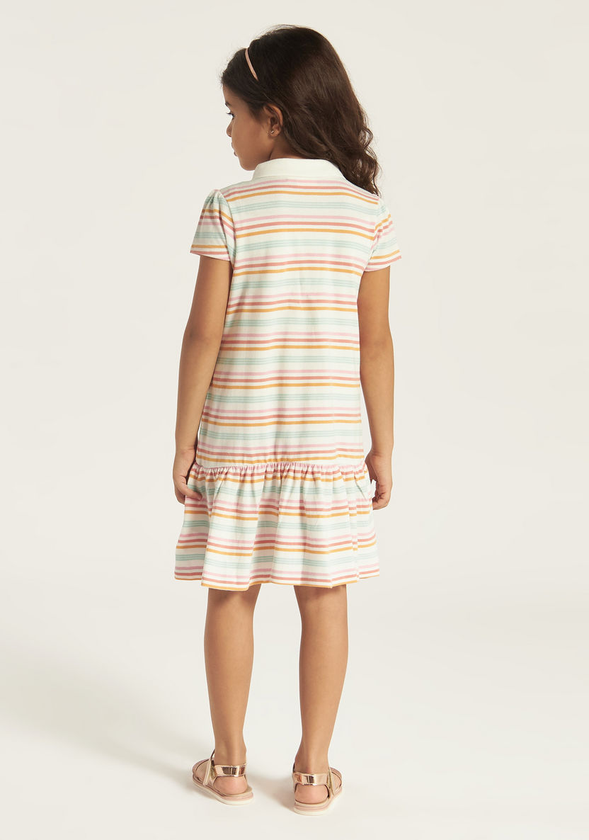 Juniors Striped Polo Dress with Short Sleeves-Dresses, Gowns & Frocks-image-3
