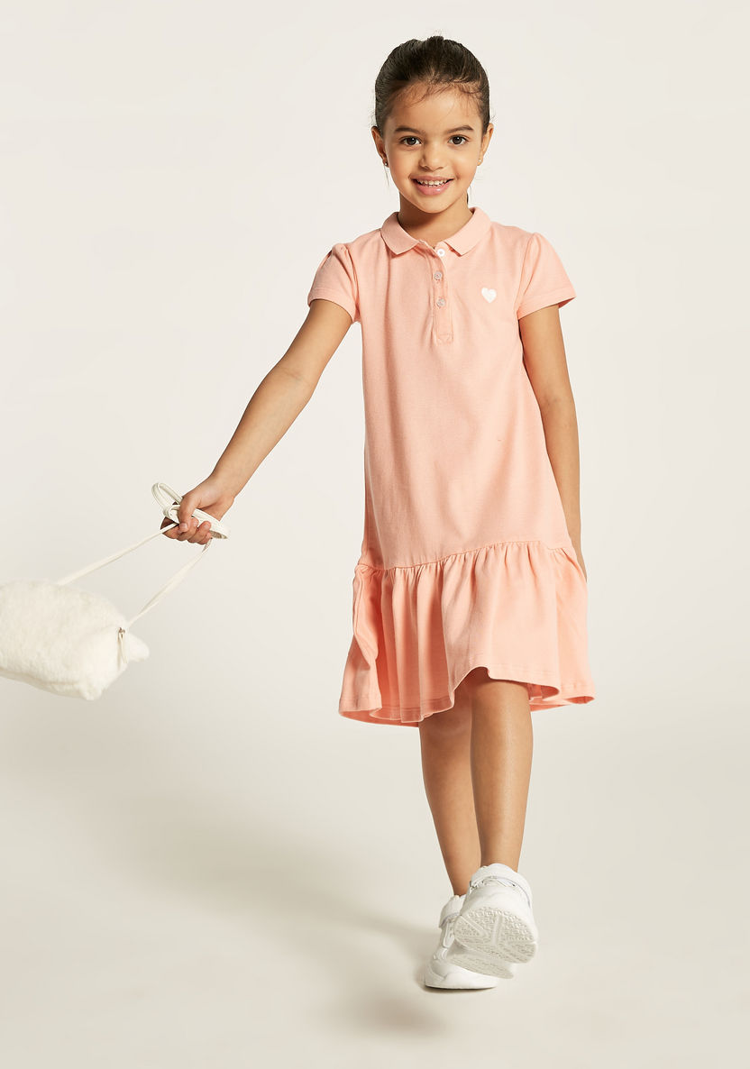 Juniors Solid Drop Waist Dress with Short Sleeves-Dresses, Gowns & Frocks-image-0