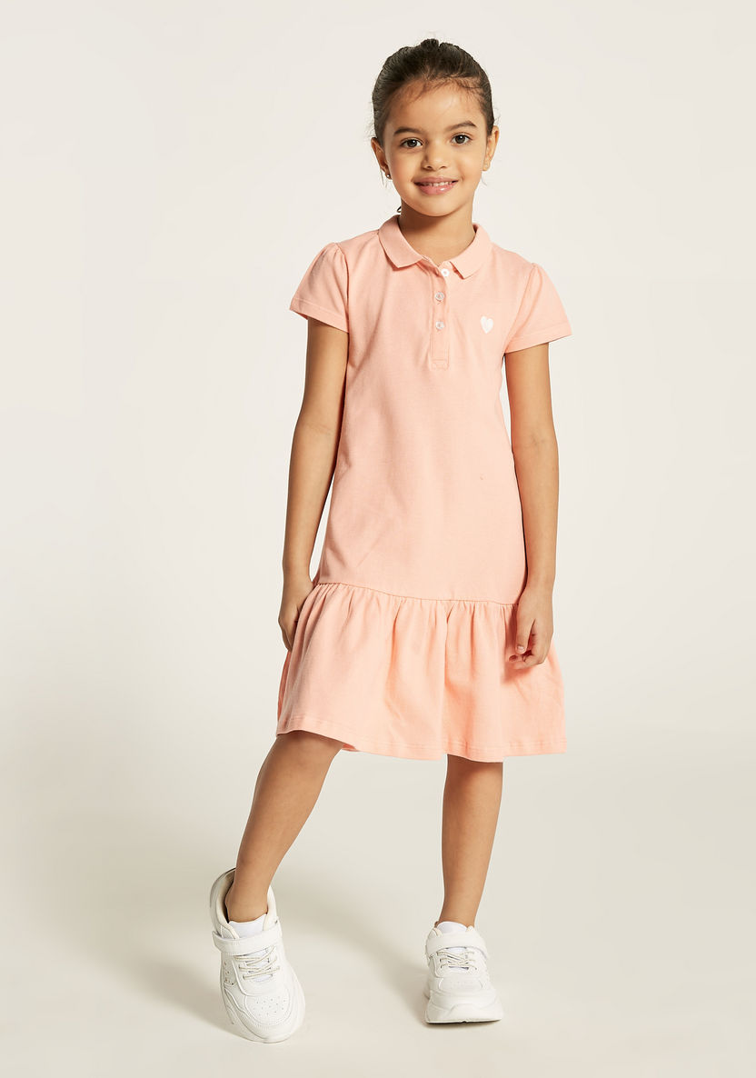 Juniors Solid Drop Waist Dress with Short Sleeves-Dresses, Gowns & Frocks-image-1
