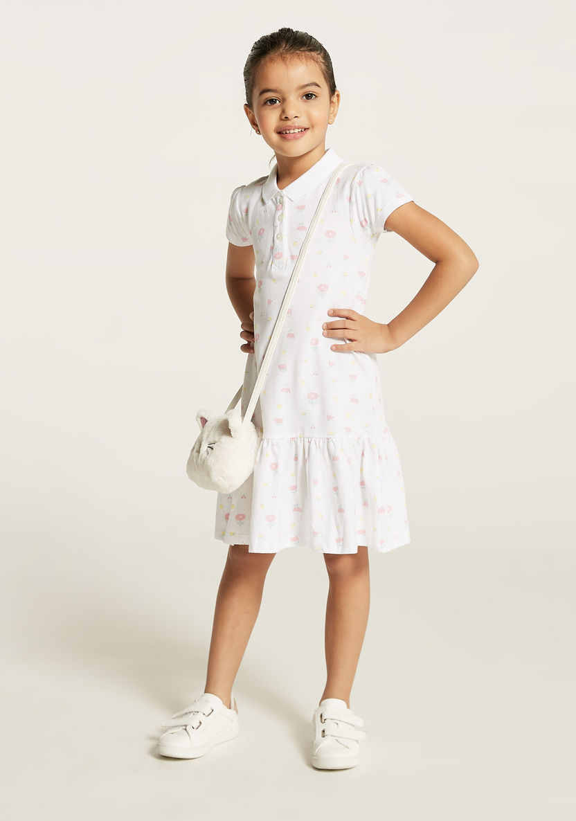 Juniors Printed Polo Dress with Short Sleeves and Flounce Hem-Dresses, Gowns & Frocks-image-0