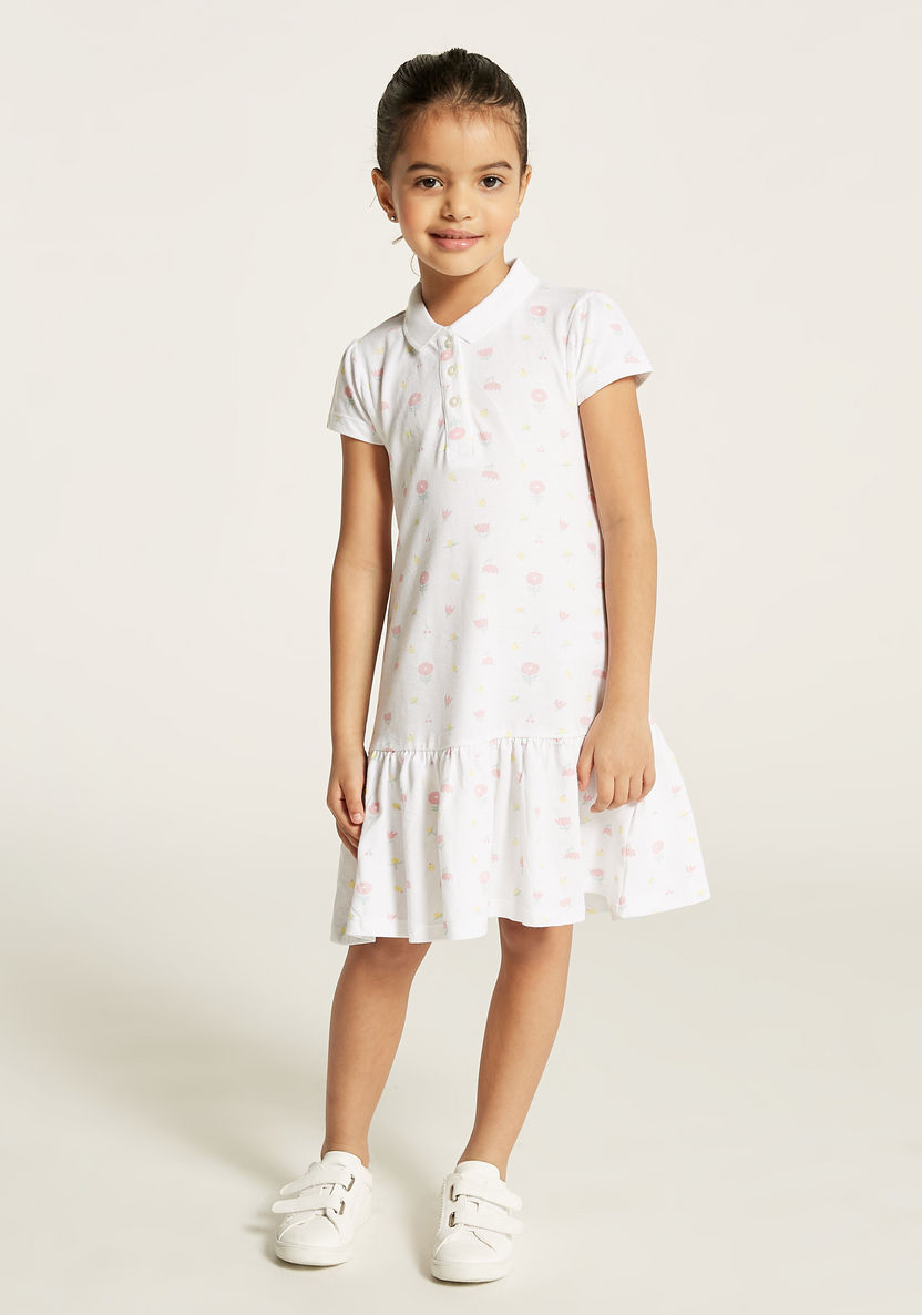 Juniors Printed Polo Dress with Short Sleeves and Flounce Hem-Dresses, Gowns & Frocks-image-1