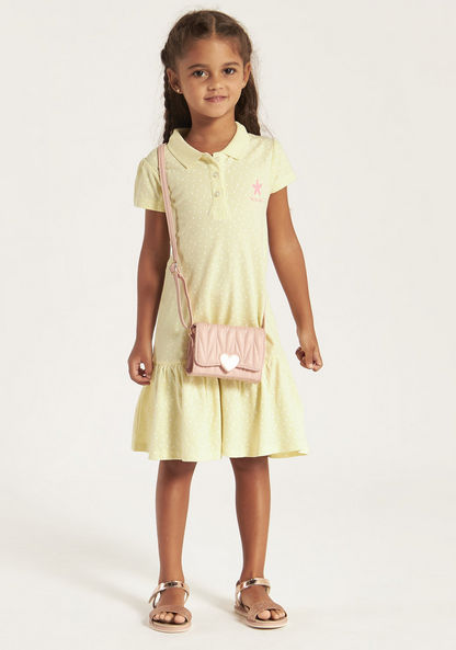 Juniors Printed Polo Dress with Short Sleeves and Flounce Hem-Dresses%2C Gowns and Frocks-image-0