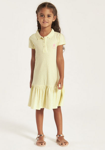 Juniors Printed Polo Dress with Short Sleeves and Flounce Hem-Dresses%2C Gowns and Frocks-image-1