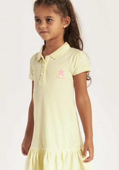 Juniors Printed Polo Dress with Short Sleeves and Flounce Hem-Dresses%2C Gowns and Frocks-image-2