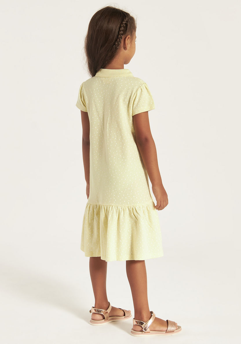 Juniors Printed Polo Dress with Short Sleeves and Flounce Hem-Dresses, Gowns & Frocks-image-3