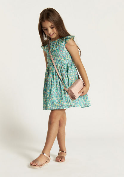 Juniors All Over Floral Print Sleeveless Dress with Ruffle Detail