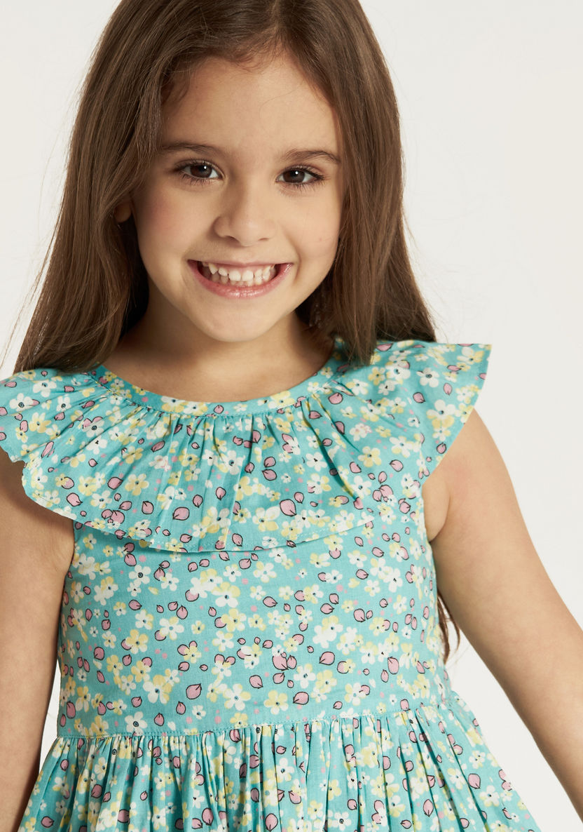 Juniors All Over Floral Print Sleeveless Dress with Ruffle Detail-Dresses, Gowns & Frocks-image-2