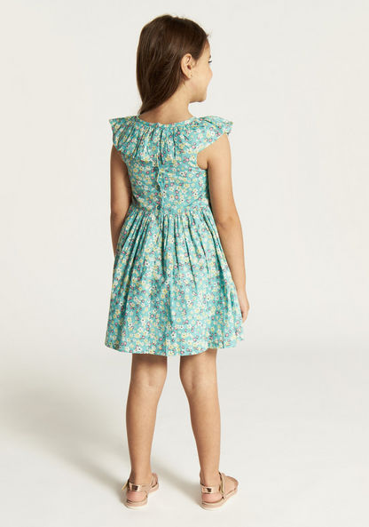 Juniors All Over Floral Print Sleeveless Dress with Ruffle Detail