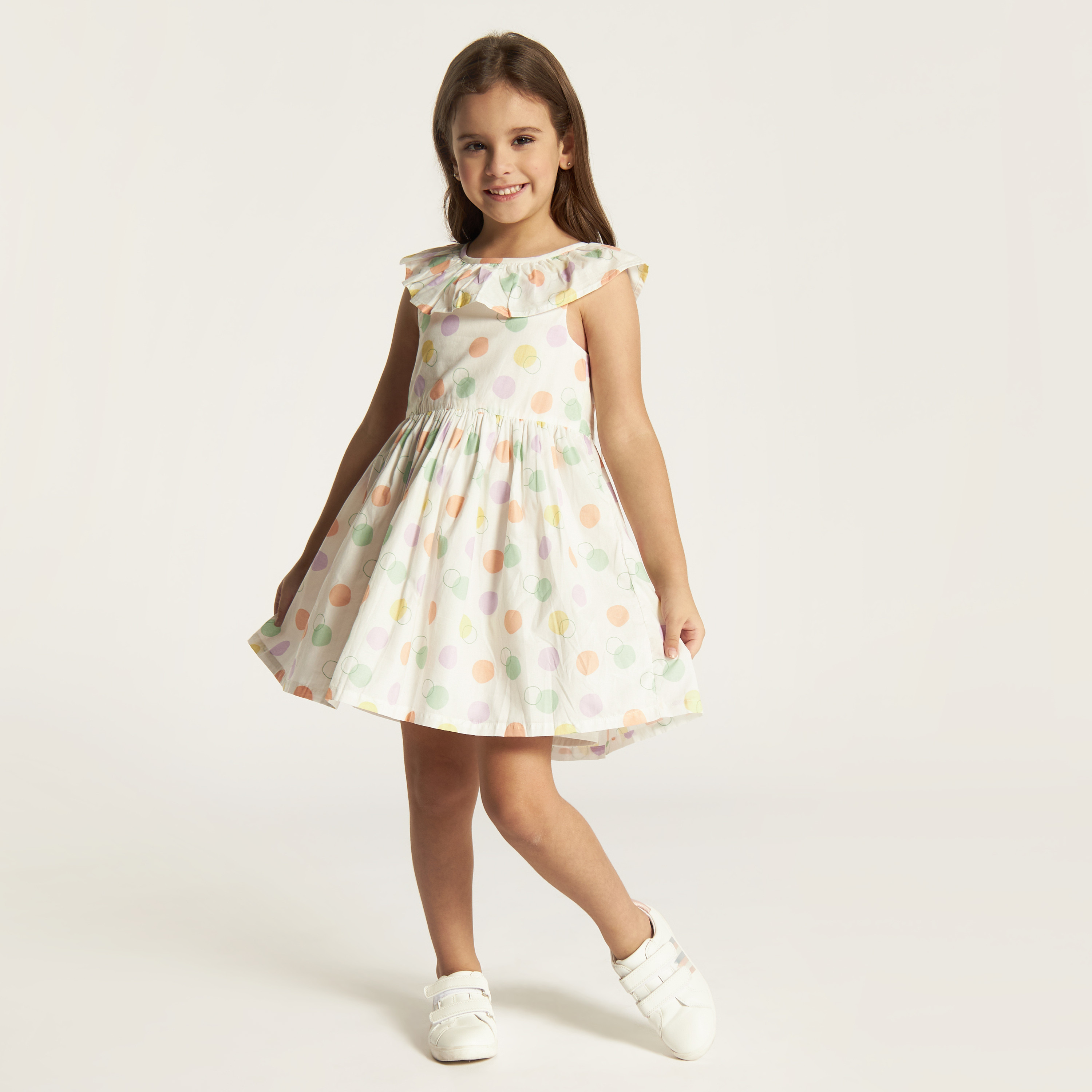 Juniors Polka Dots Print Sleeveless A-line Dress with Ruffle Detail-girls-clothing-dressesandjumpsuits-image-1