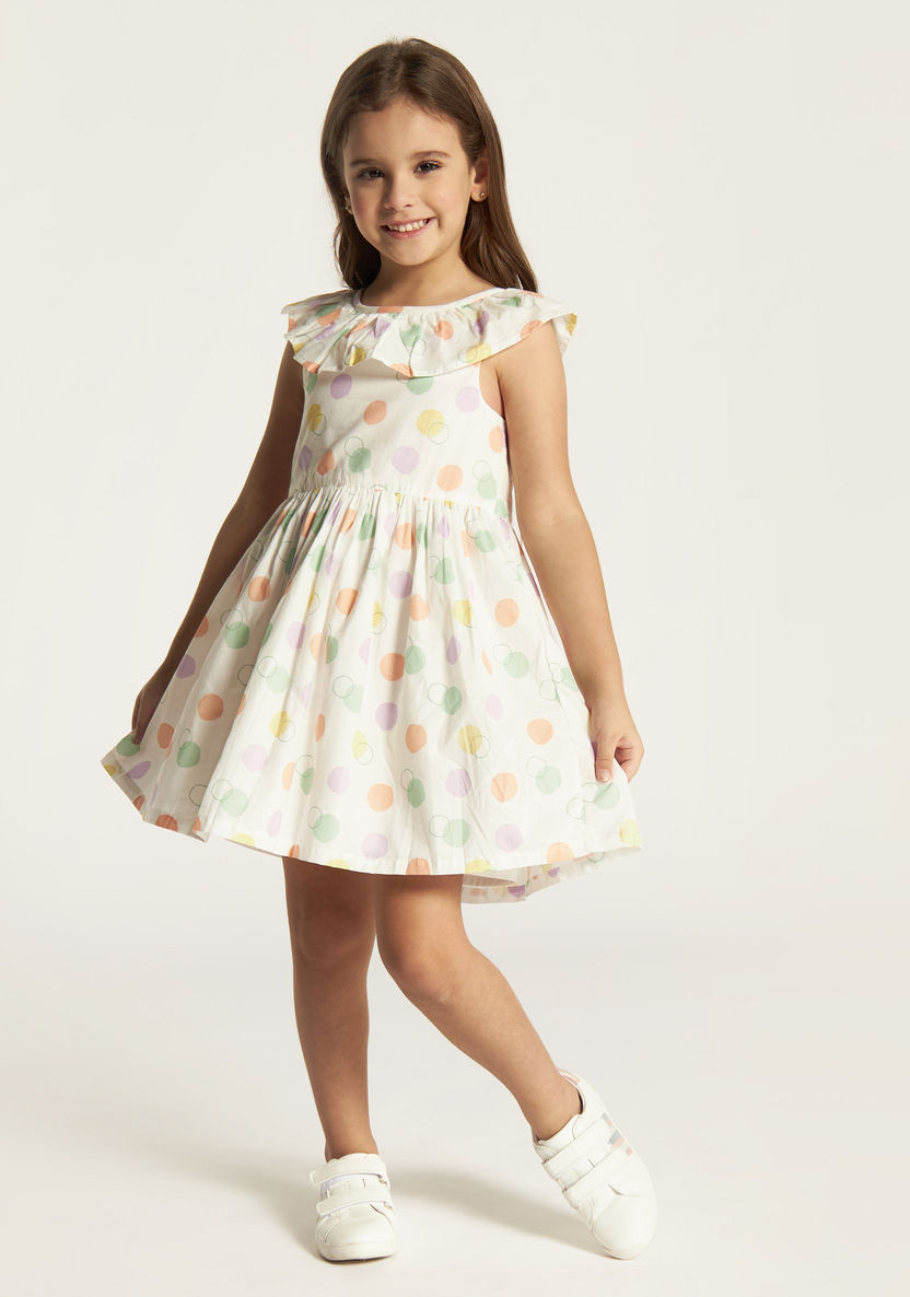 Juniors Polka Dots Print Sleeveless A-line Dress with Ruffle Detail-Dresses%2C Gowns and Frocks-image-0