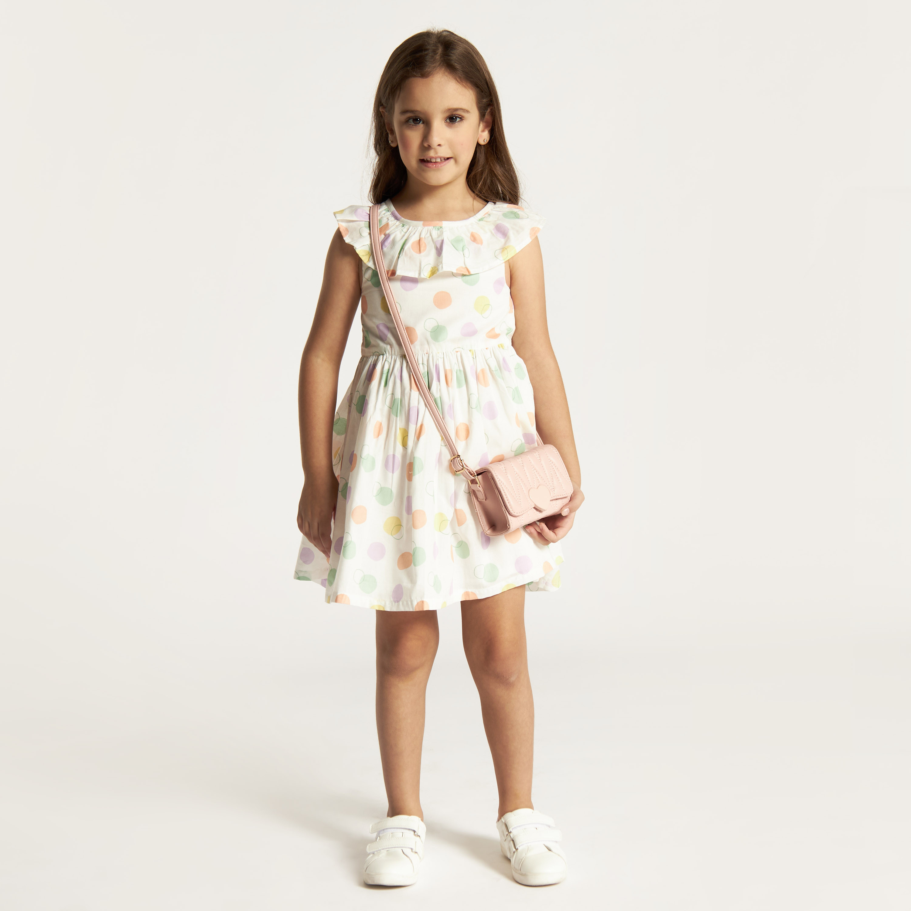 Juniors Polka Dots Print Sleeveless A-line Dress with Ruffle Detail-girls-clothing-dressesandjumpsuits-image-2