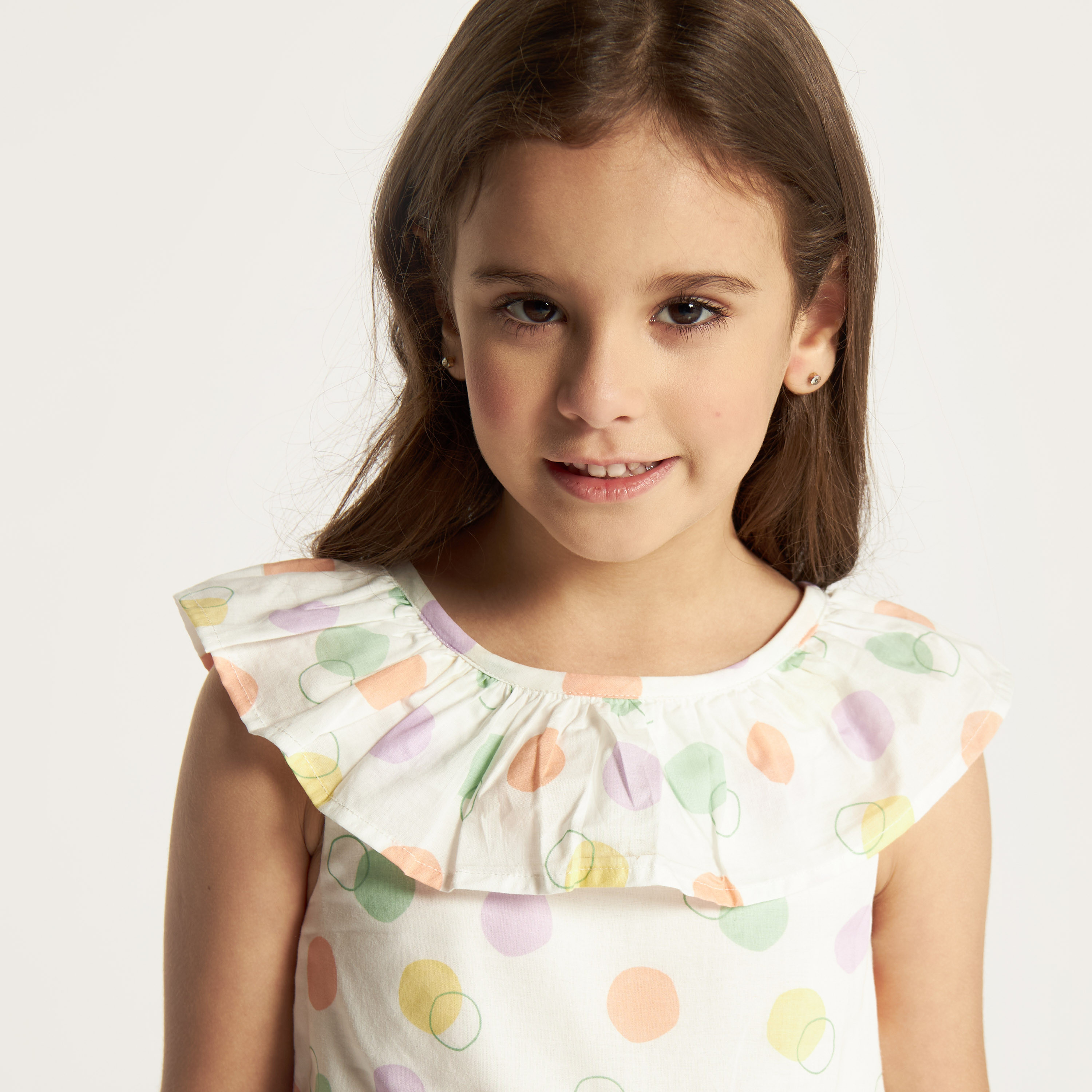 Juniors Polka Dots Print Sleeveless A-line Dress with Ruffle Detail-girls-clothing-dressesandjumpsuits-image-3