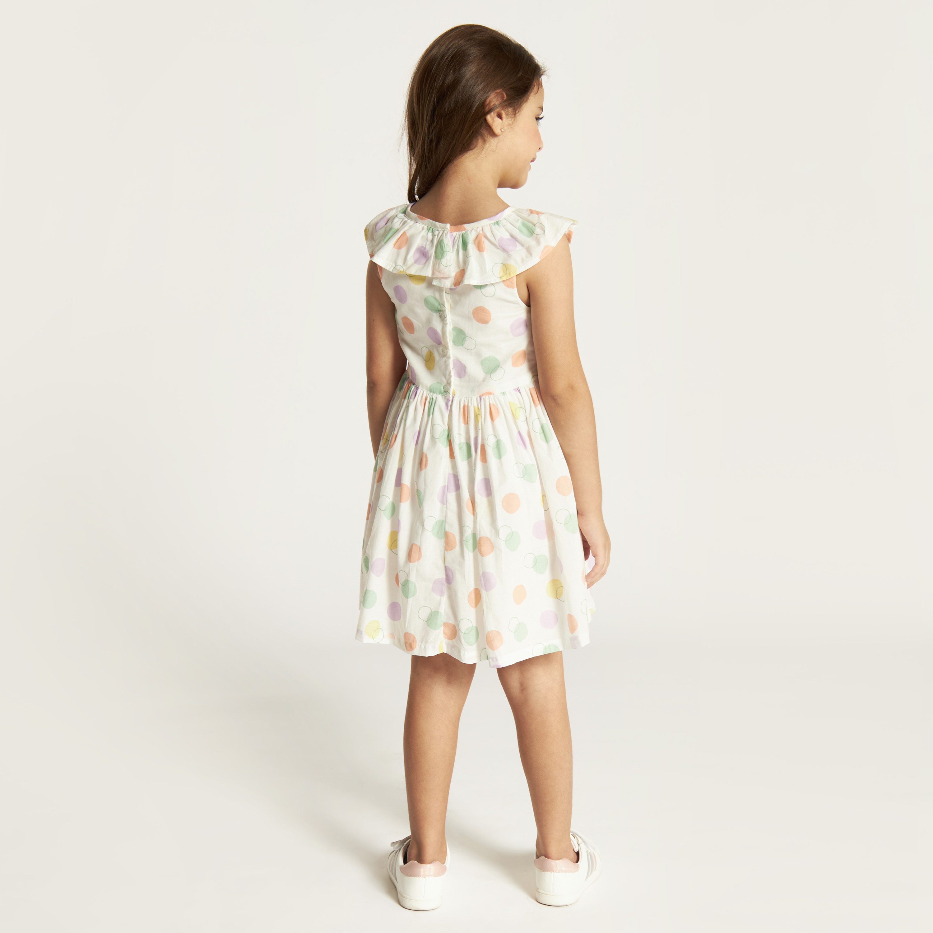 Juniors Polka Dots Print Sleeveless A-line Dress with Ruffle Detail-girls-clothing-dressesandjumpsuits-image-4