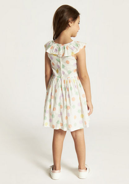 Juniors Polka Dots Print Sleeveless A-line Dress with Ruffle Detail