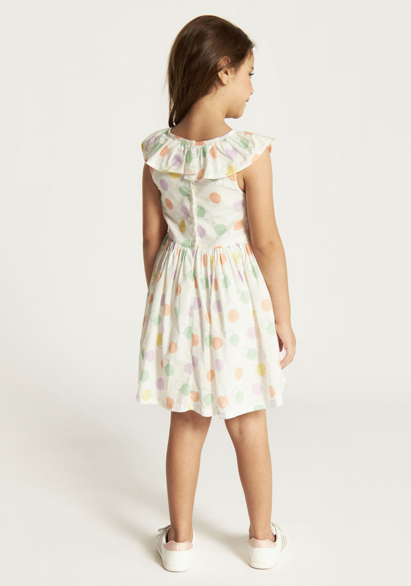 Juniors Polka Dots Print Sleeveless A-line Dress with Ruffle Detail-Dresses%2C Gowns and Frocks-image-3