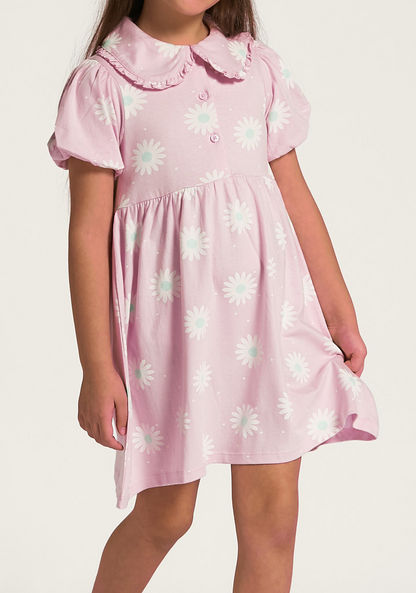 Juniors Floral Print Dress with Peter Pan Collar and Short Sleeves-Dresses%2C Gowns and Frocks-image-4