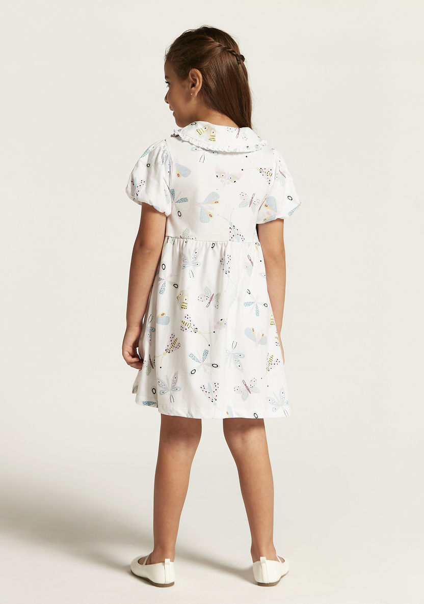 Juniors Butterfly Print Dress with Peter Pan Collar and Puff Sleeves-Dresses, Gowns & Frocks-image-3