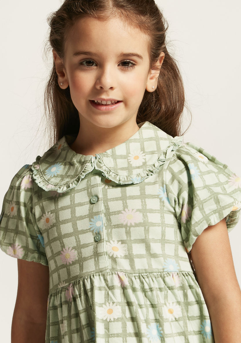 Juniors Checked Dress with Peter Pan Collar and Short Sleeves-Dresses, Gowns & Frocks-image-2