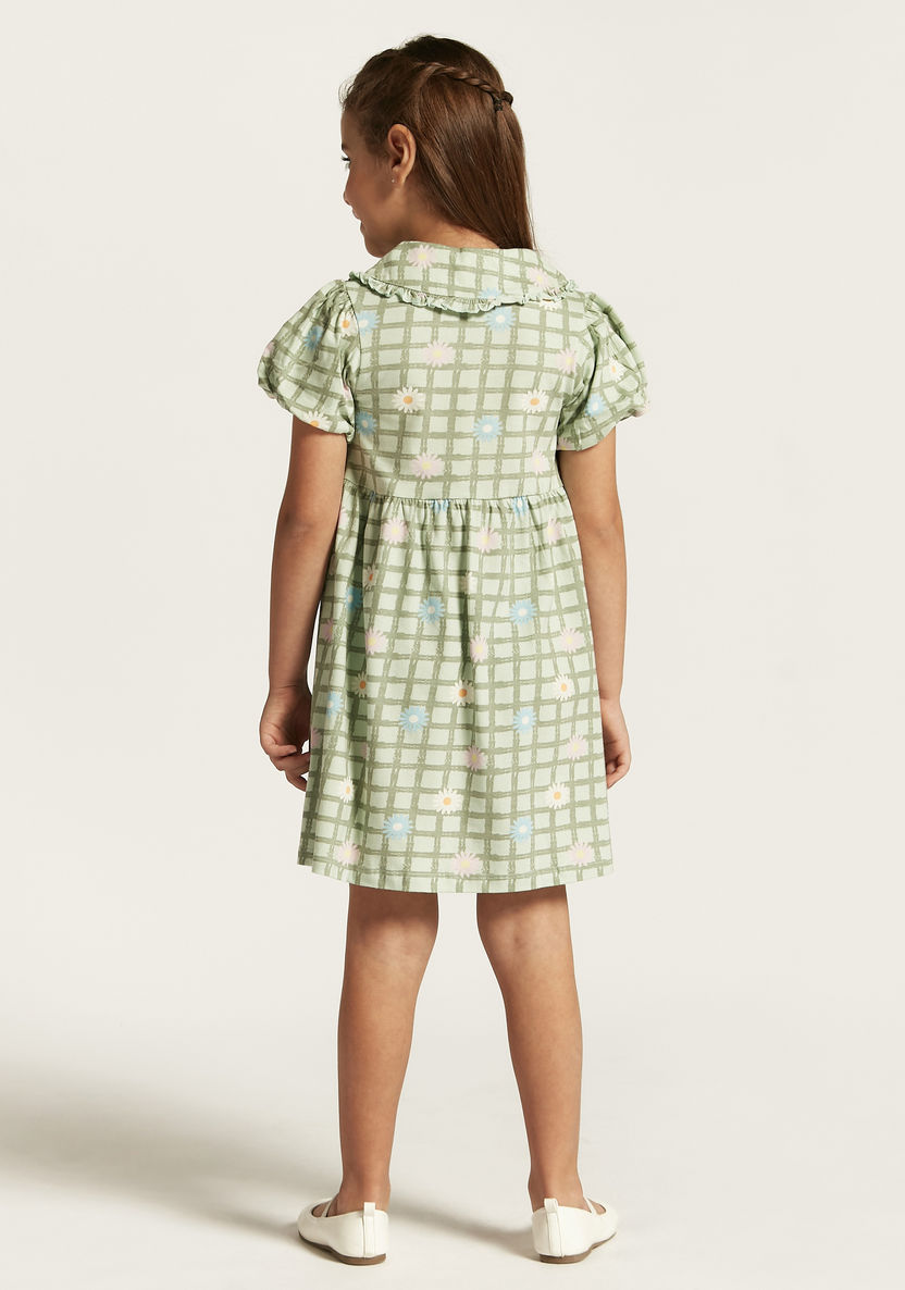 Juniors Checked Dress with Peter Pan Collar and Short Sleeves-Dresses, Gowns & Frocks-image-3