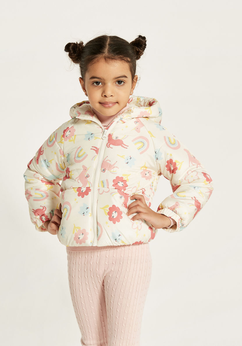 Juniors All Over Print Heavy Jacket with Hood and Long Sleeves-Coats and Jackets-image-2