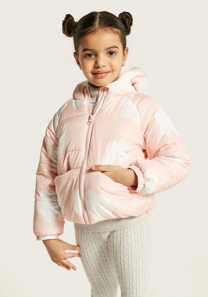 Juniors Floral Print Puffer Jacket with Hood and Pockets-Coats and Jackets-image-2