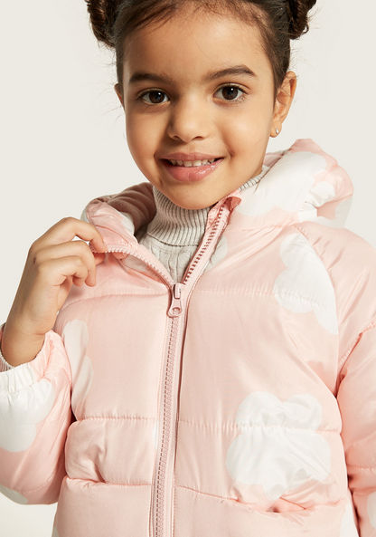 Juniors Floral Print Puffer Jacket with Hood and Pockets-Coats and Jackets-image-3