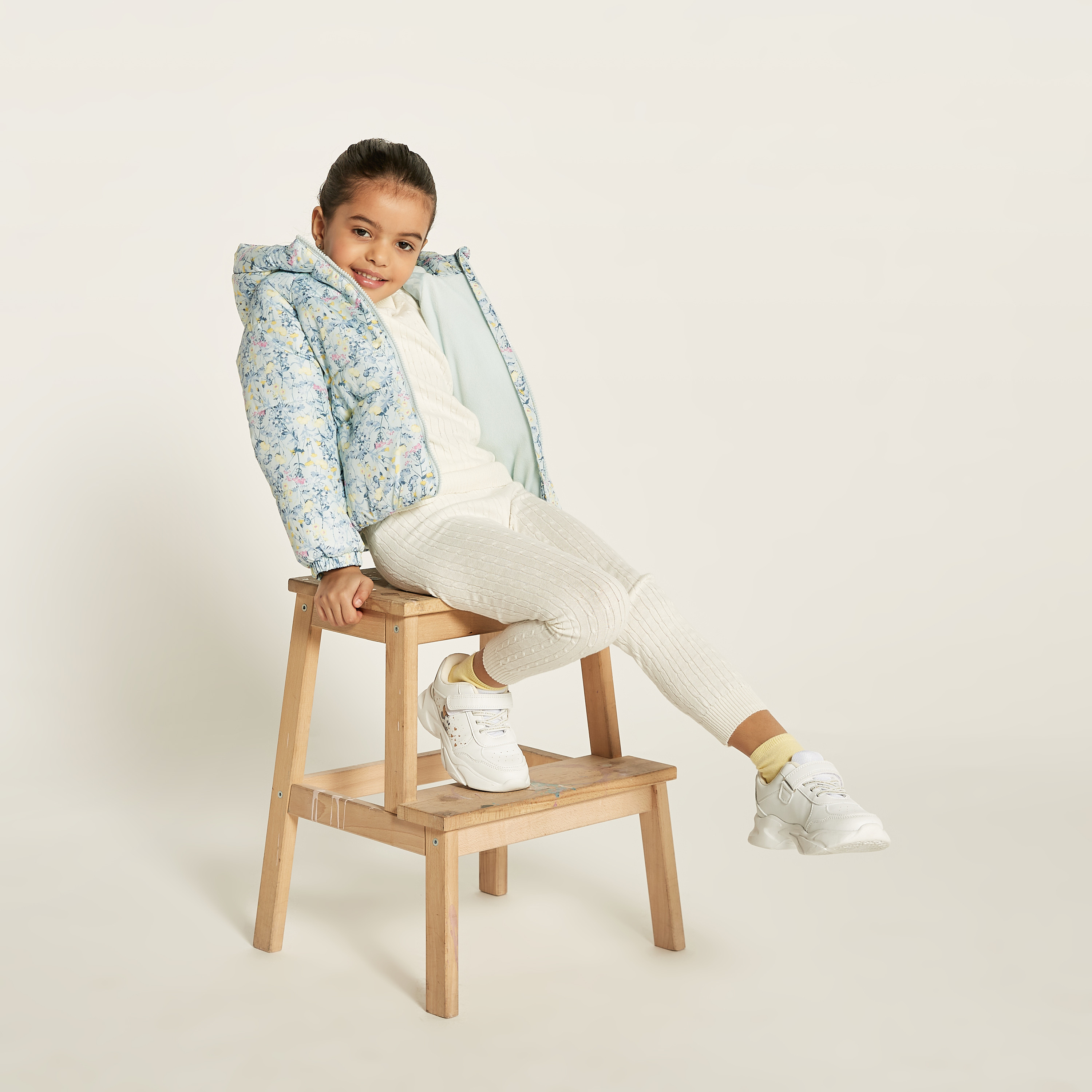 Juniors Printed Zip Through Jacket with Hood and Long Sleeves-baby-girls-clothing-winterwear-jacketsandcoats-image-1