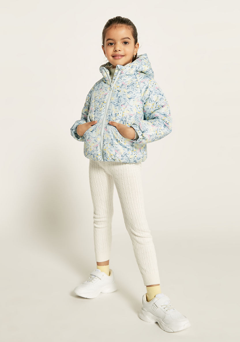 Juniors Printed Zip Through Jacket with Hood and Long Sleeves-Coats and Jackets-image-1