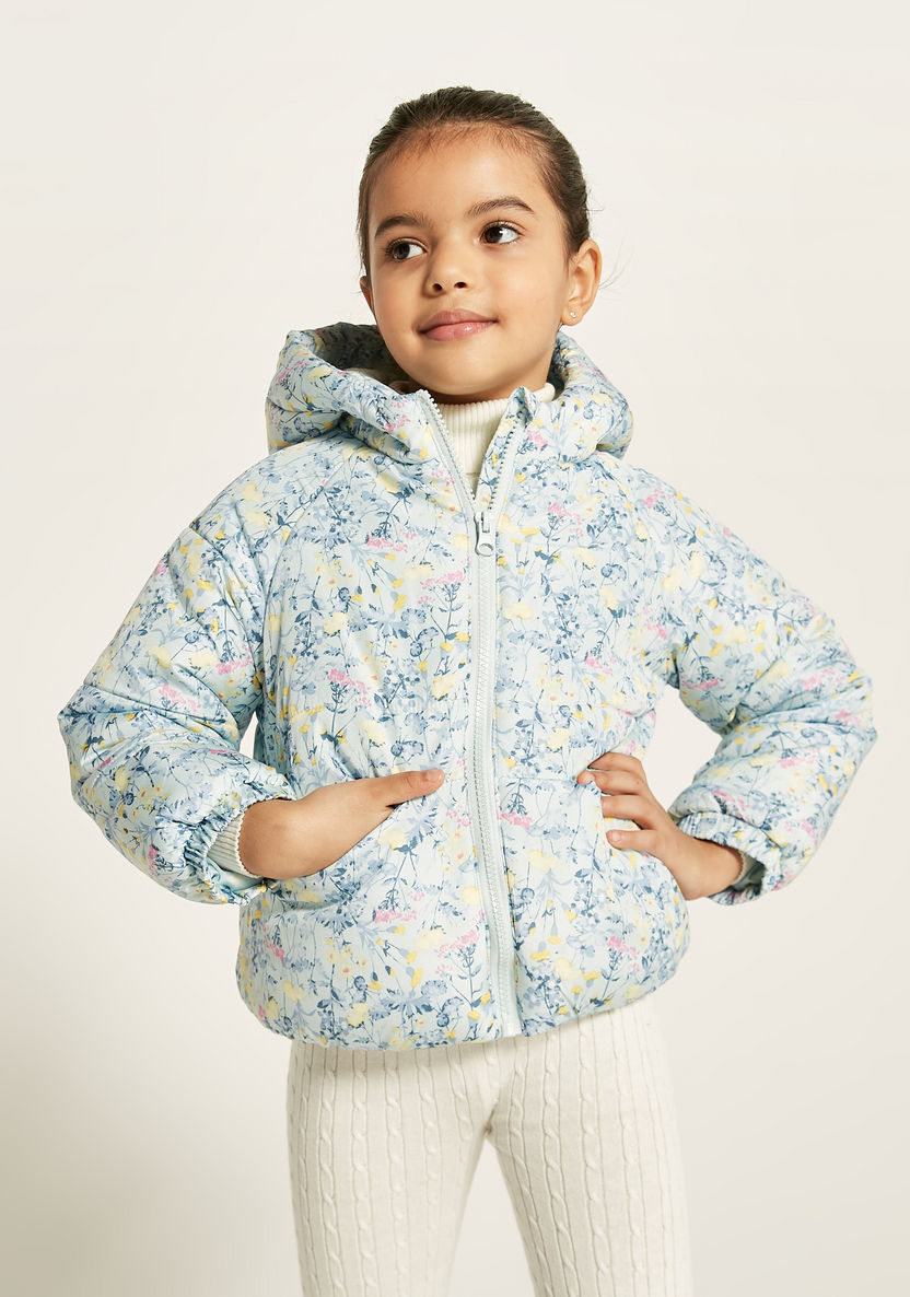 Juniors Printed Zip Through Jacket with Hood and Long Sleeves-Coats and Jackets-image-2