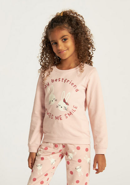 Juniors Bunny Print Sweatshirt with Round Neck and Long Sleeves