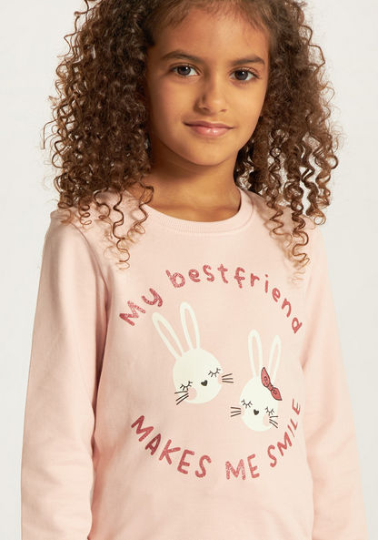 Juniors Bunny Print Sweatshirt with Round Neck and Long Sleeves