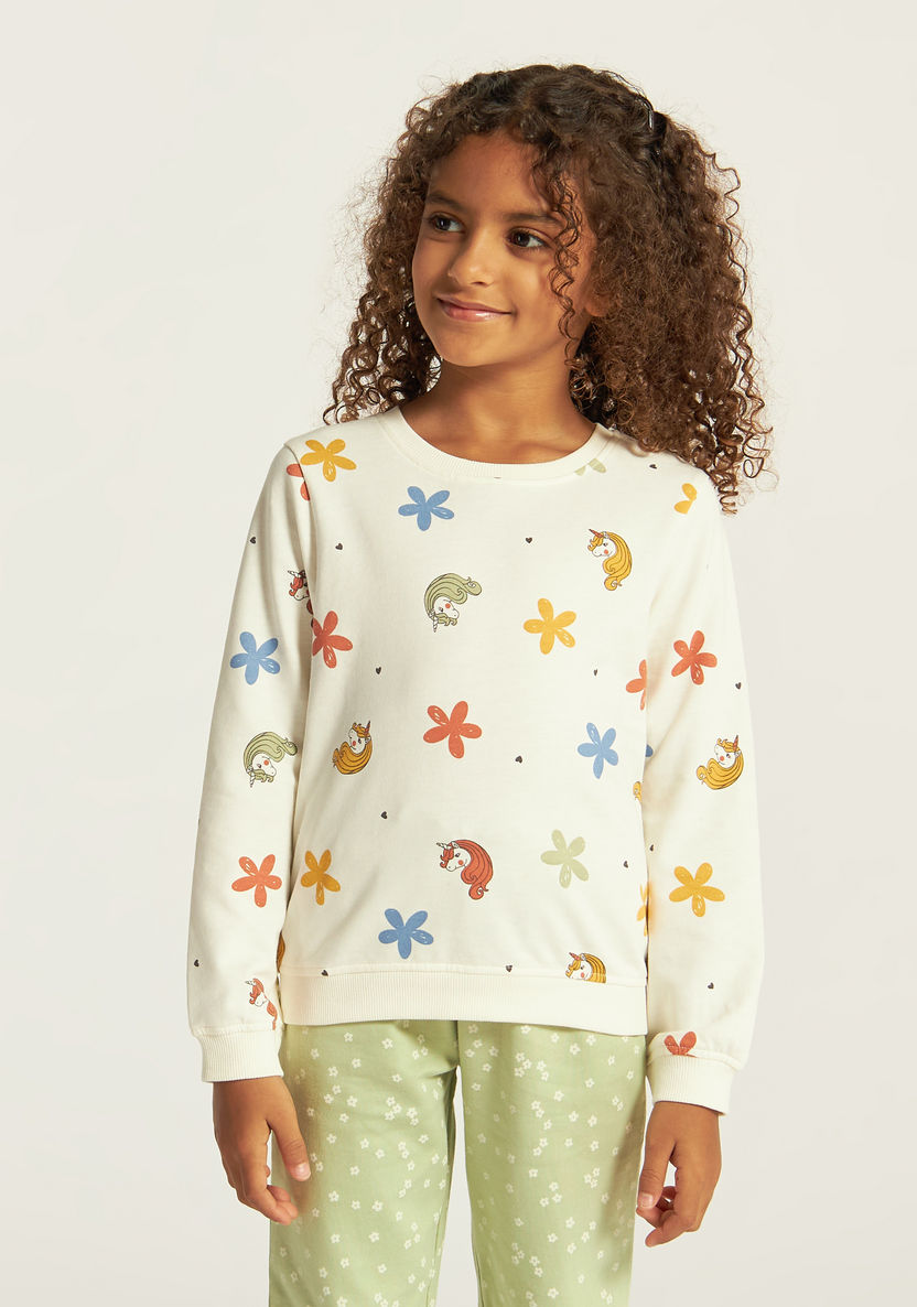 Juniors Unicorn Print Sweatshirt with Round Neck and Long Sleeves-Sweatshirts-image-1