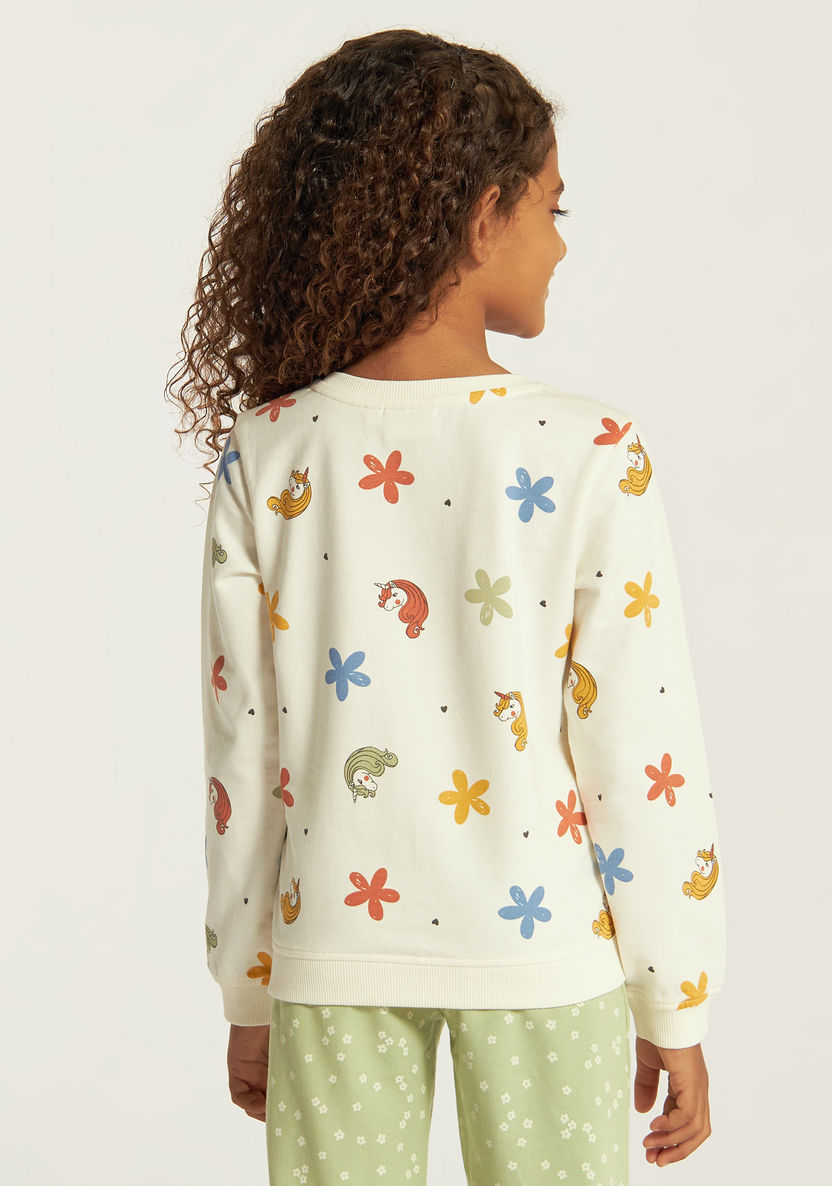 Juniors Unicorn Print Sweatshirt with Round Neck and Long Sleeves-Sweatshirts-image-3