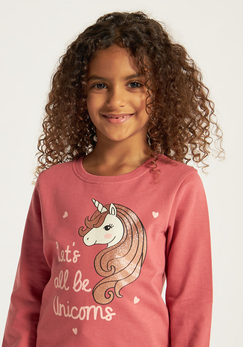 Juniors Unicorn Print Sweatshirt with Round Neck and Long Sleeves-Sweatshirts-image-2