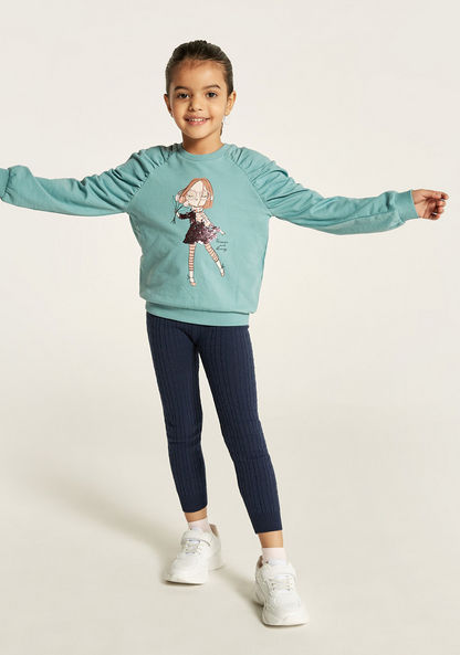 Juniors Printed Sweatshirt with Ruched Detail and Long Sleeves