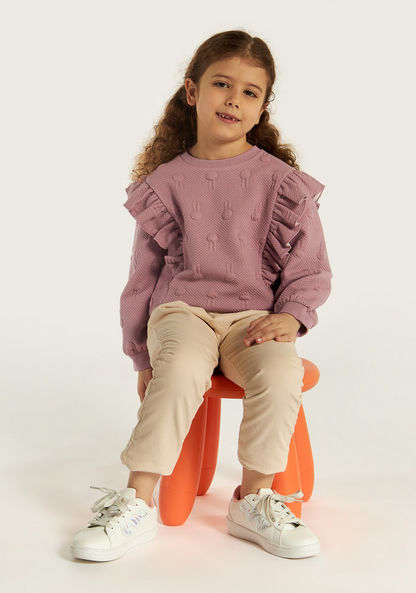 Juniors Bunny Applique Sweatshirt with Ruffle Detail and Long Sleeves-Sweaters and Cardigans-image-0