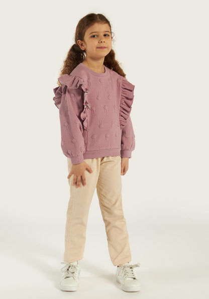 Juniors Bunny Applique Sweatshirt with Ruffle Detail and Long Sleeves