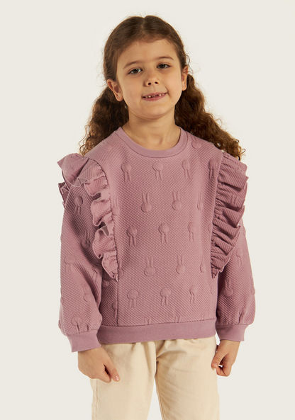 Juniors Bunny Applique Sweatshirt with Ruffle Detail and Long Sleeves-Sweaters and Cardigans-image-2