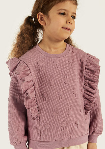 Juniors Bunny Applique Sweatshirt with Ruffle Detail and Long Sleeves