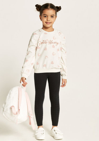 Juniors Printed Sweatshirt with Long Sleeves and Ruched Detail-Sweatshirts-image-0