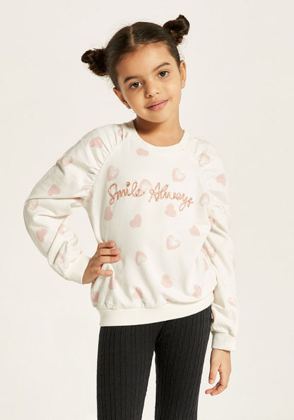 Juniors Printed Sweatshirt with Long Sleeves and Ruched Detail-Sweatshirts-image-2