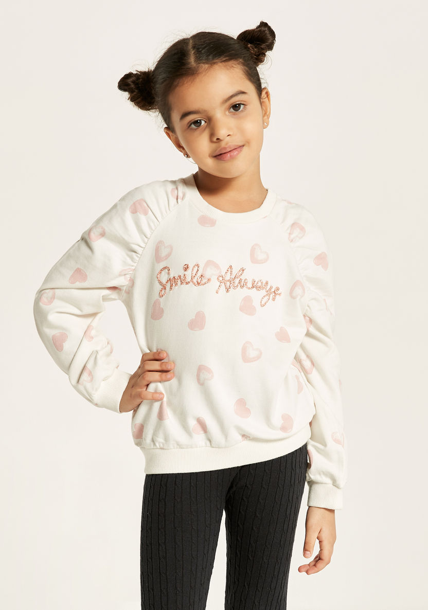 Juniors Printed Sweatshirt with Long Sleeves and Ruched Detail-Sweatshirts-image-2