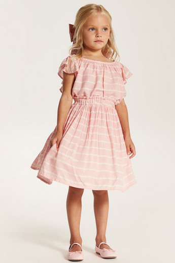 Juniors Striped Top with Round Neck and Flutter Sleeves